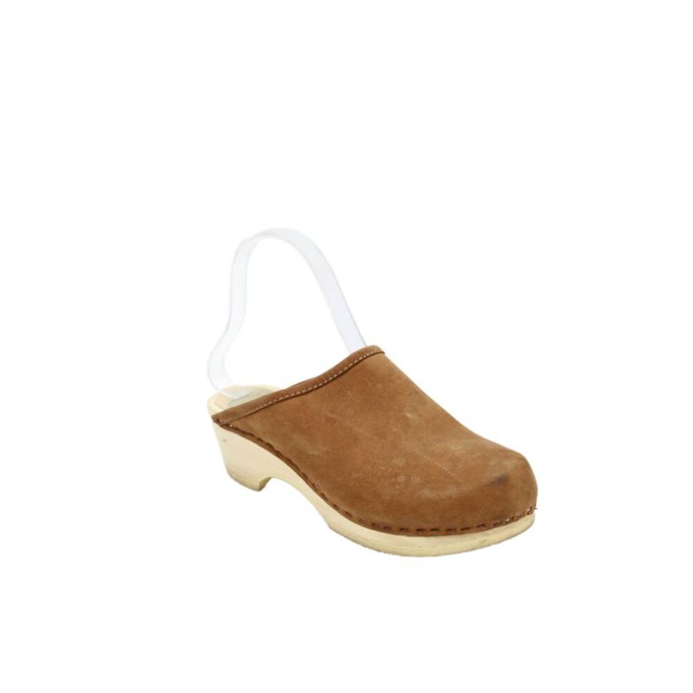 No. 6 Store Womens Slip On Block Heel Round Toe Suede Mules Brown Size 37